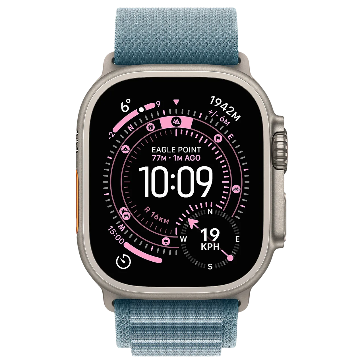 Apple Watch Ultra 3 49mm Natural (Alpine Blue M) — вид спереди