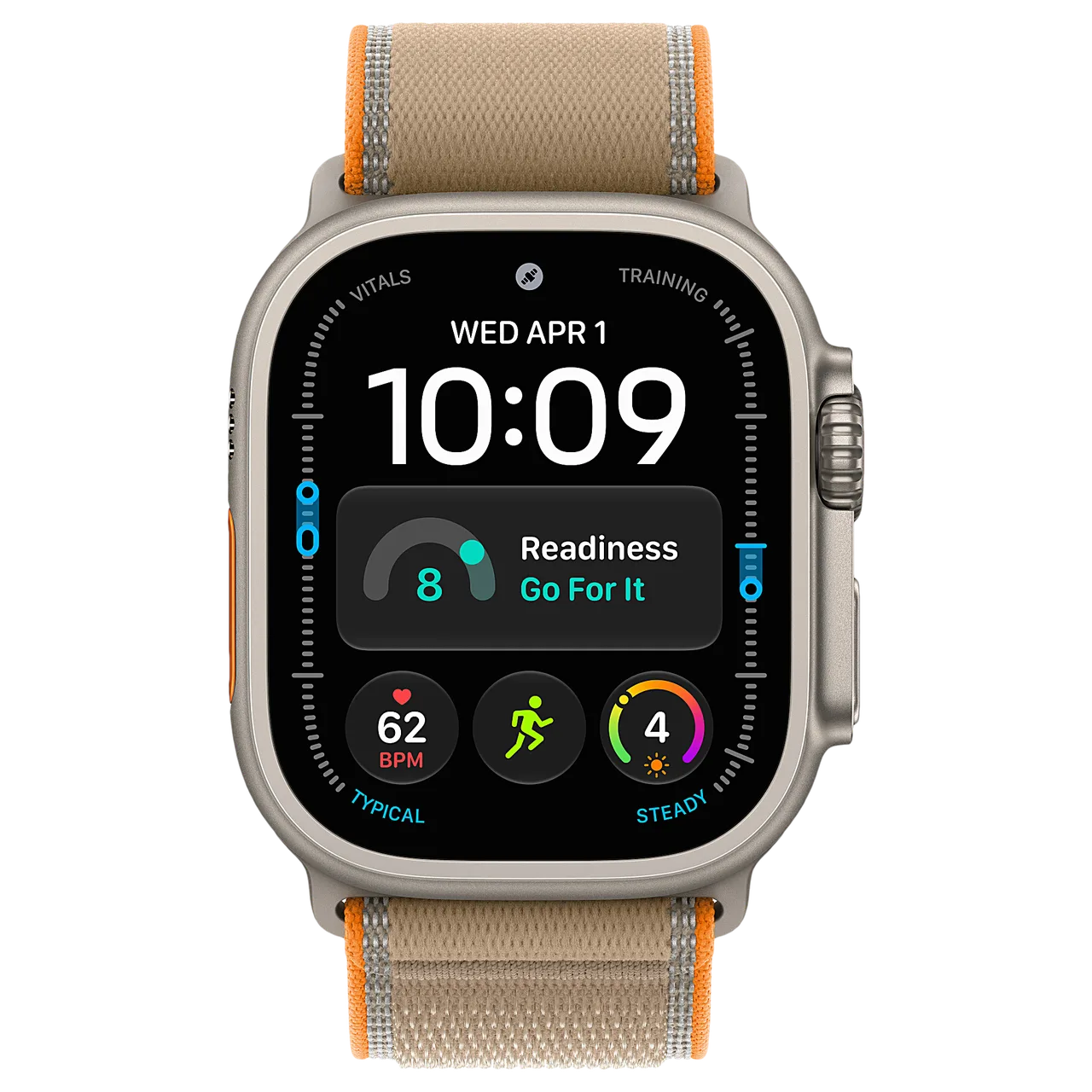 Apple Watch Ultra 4 49mm Natural (Trail Sand S/M) — вид спереди